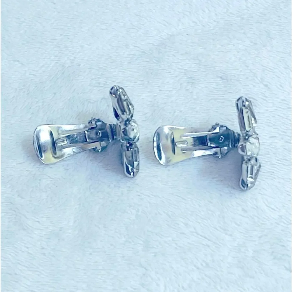 Vtg Weiss Art Deco Revival Clear Rhinestone Clip Earrings MCM Baguettes Signed